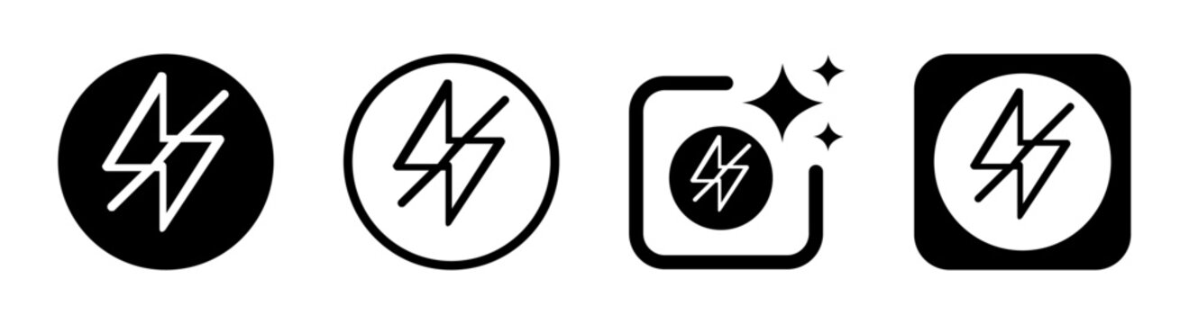 Black electrostatic warning icon resembling antistatic symbol for no power electrical hazard and energy caution in modern interface design