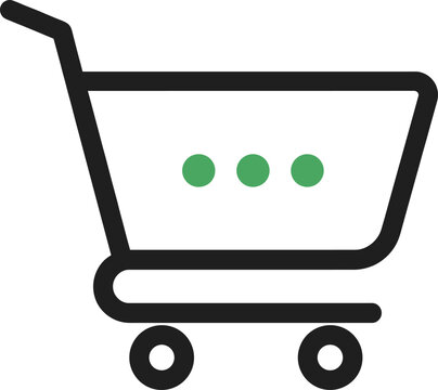 Simple black shopping cart icon with green dots