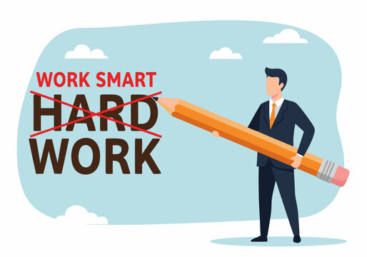 Dynamic vector illustration of a professional demonstrating a paradigm shift from hard work to smart work, emphasizing efficiency and strategic thinking for business success