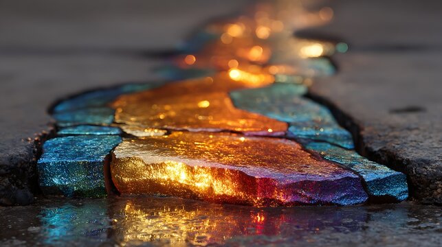 Shimmering oil slick rainbow texture on asphalt abstract pattern images