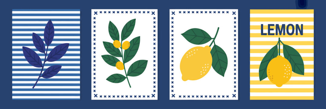 Colorful Lemon Fruit Illustration Set With Decorative Borders And Text