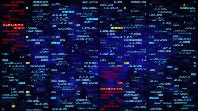Digital Data Visualization With Highlighted Red Anomalies Representing Cybersecurity Threat Detection System Monitoring And Analysis Of Network Activity. Malware, Virus.