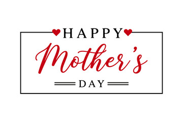 Naklejka premium Elegant Happy Mother's Day design in a black frame with red hearts. Available as vector EPS, high-res JPG, and transparent PNG for cards and banners.
