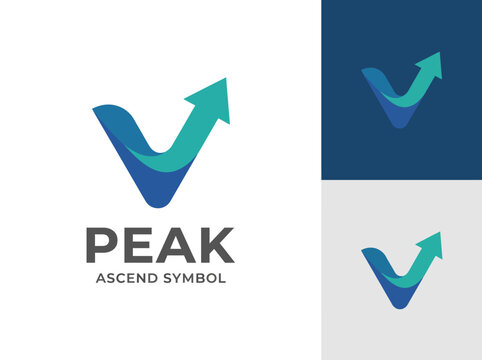This image showcases a modern logo featuring a stylized letter 'V' with an upward arrow, representing ascent and growth, perfect for business branding.