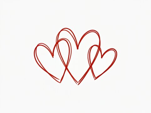 Three overlapping red heart doodles on white background, textured look.