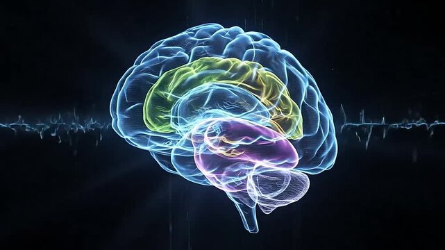 Human brain with colorful neural connections.