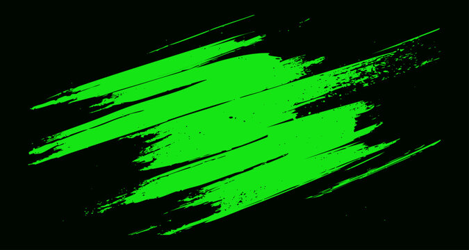 Green Diagonal Grunge Brush on Black Background