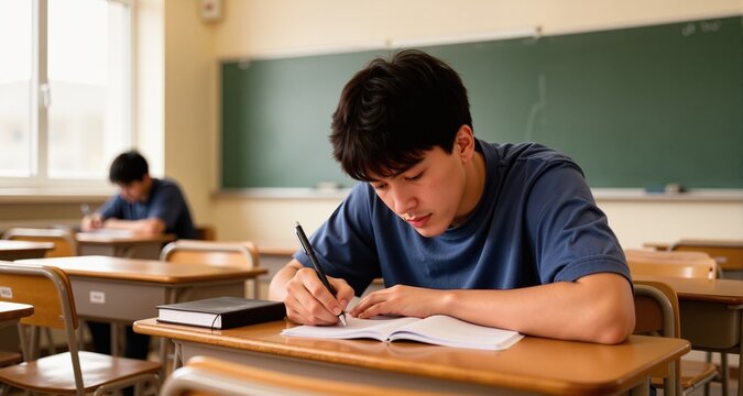 students in classroom with a cheat sheet