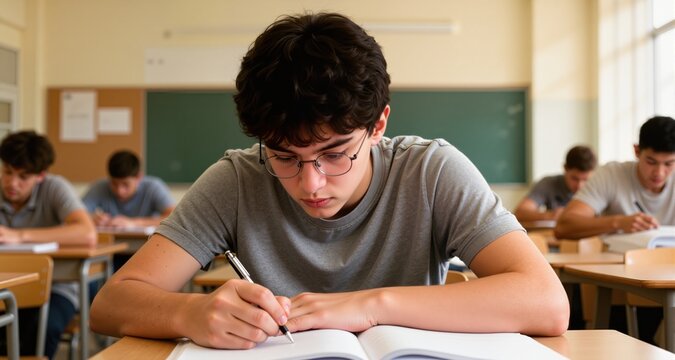 students in classroom  with a cheat sheet