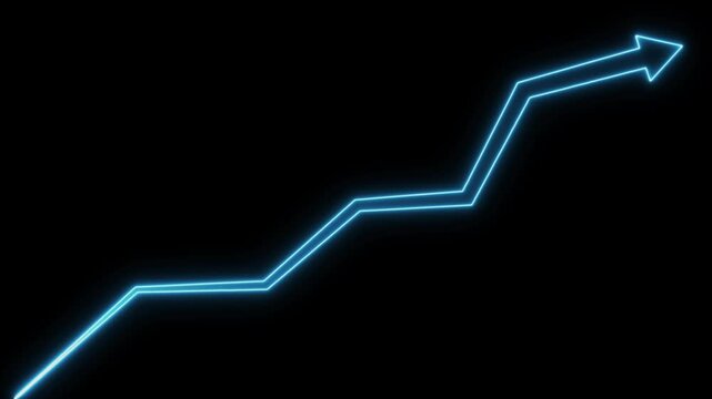 Neon glowing mask arrow business graph icon video animation on black background. Market Recovery Concept. Successful growth trend   line graph going Up.