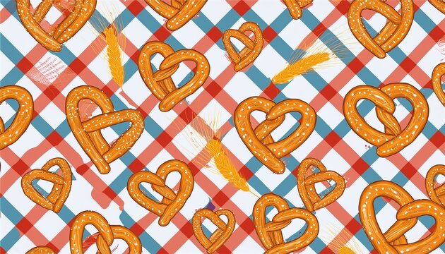 seamless pattern with pretzels and gingham plaid for banners cards flyers social media wallpapers etc