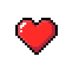 Naklejka premium Pixelated red heart symbol representing love, affection, and emotional connection in digital style