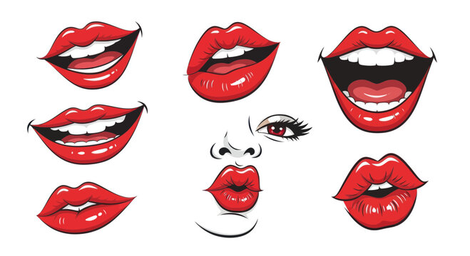 Collection of red lips and mouths.