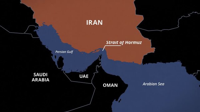 Map showing the Location of Iran and the Strait of Hormuz Blockade. Oil Crisis Concept. Blockade of the Important Oil and Cargo Shipping Route. US Iran War