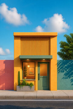 Minimalist Colorful House Facade with Modern Geometric Architecture