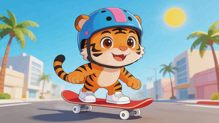 Cartoon tiger skateboarding © NML