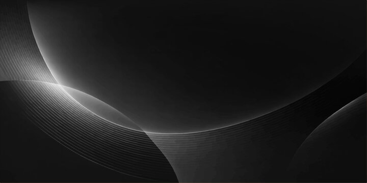 Abstract black and white background featuring a dark futuristic design with flowing blue light lines and a swirl of motion energy in a digital art pattern