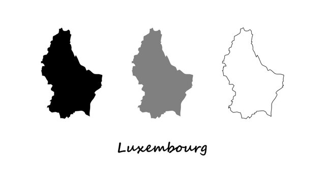 Luxembourg map set. Luxembourg map vector on silhouette, gray, and outline. Luxembourg map on white background