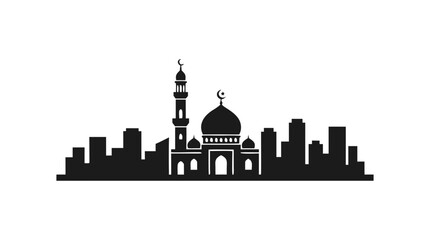 Obraz premium Black silhouette illustration of the London city skyline and architecture buildings featuring a landmark tower and flag in a vector travel cityscape