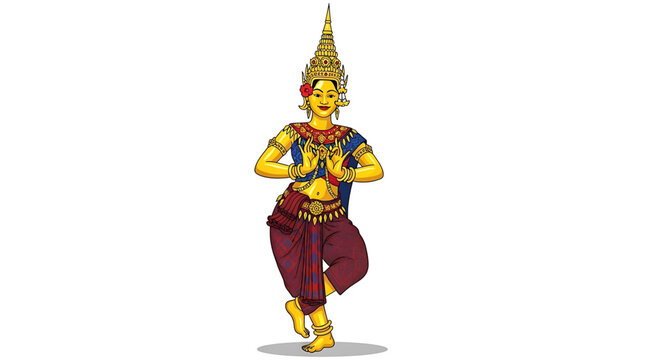 Traditional apsara dancer illustration in khmer style
