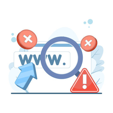 Cyber ​​safety concept with suspicious hyperlink alerts, unsafe website warnings, spam link detection, and safe browsing notifications in flat cartoon vector icon design for web protection.