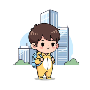 Cartoon boy with brown hair.