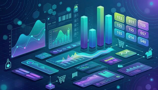 Futuristic e commerce metrics background for retail analytics dynamic data visualization insights