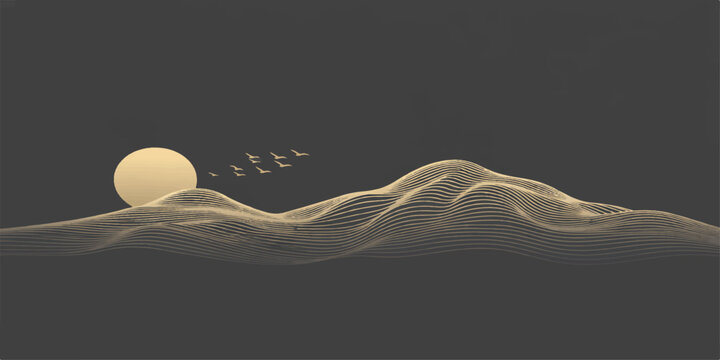 A beautiful abstract egg floats in the orange sunset sky reflecting sunlight over the calm ocean horizon at dusk