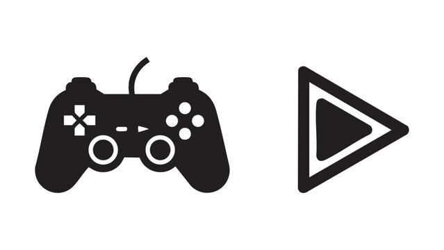 Black Video Game Controller And Play Button Silhouette