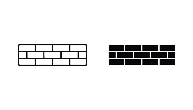 Wall brick vector icons showing masonry pattern in both thin line and solid black fill styles for construction and architecture branding assets isolated on white background