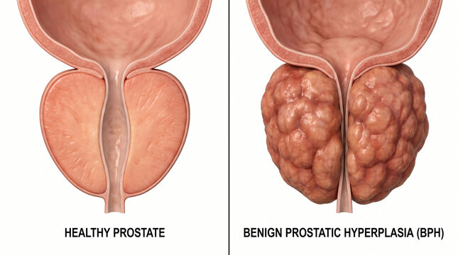 Benign Prostatic Hyperplasia BPH vs Healthy Prostate Gland Anatomy 3D