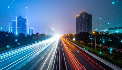 Fototapeta premium Night City Highway with Light Trails Showcasing Urban Energy, Motion, and Contemporary Photography Design