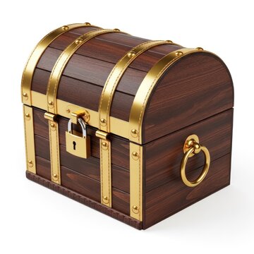Ornate wooden chest with gold accents, locked