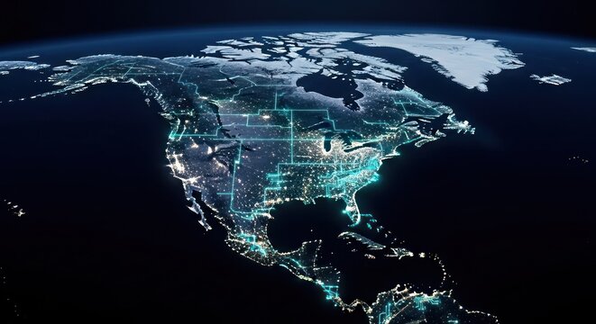Planet's glowing urban centers and borders