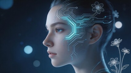 Obraz premium Futuristic woman with digital circuit design