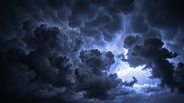 Dramatic Night Thunderstorm with Branching Lightning and Dark Volumetric Clouds