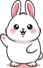 Obraz premium Cute white bunny waving hello, kawaii rabbit mascot illustration for greeting or kids design