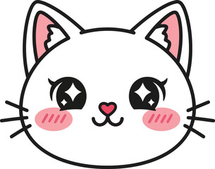 Cute white kitten head with sparkling eyes and pink cheeks isolated on white © Mdsakil