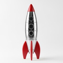 Fototapeta premium Shiny silver rocket, red fins & tip