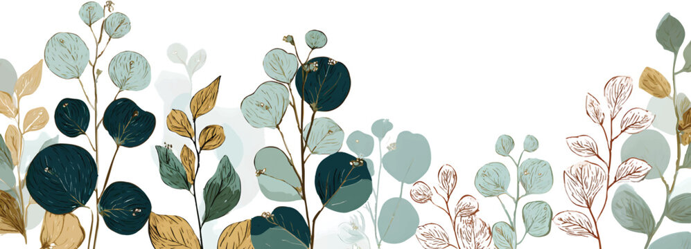 set of line art eucalyptus logo designs, vector graphic design elements, on a transparent background.