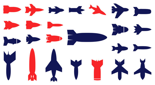Collection of Fighter Jets, Bombs, and Missiles Icons