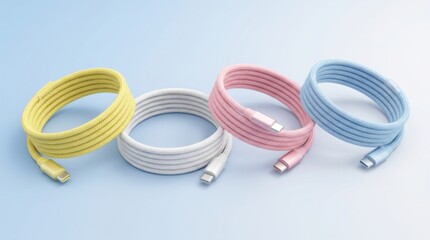 Naklejka premium Minimalist Layout of Pastel Colored Charging Cables