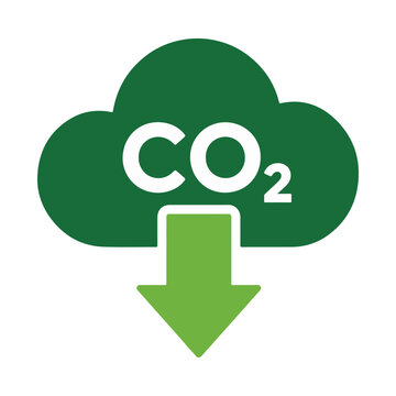 CO2 reduction icon with cloud and downward arrow