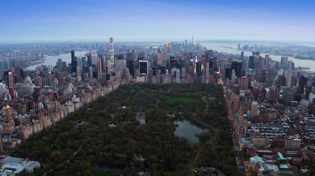 Aerial View Of New York City With Central Park Surrounded By Skyscrapers Representing Urban Landscape Architecture Modern Life. Manhattan, United States.