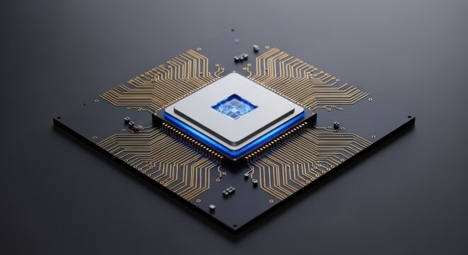 Advanced tech silicon chip glows blue