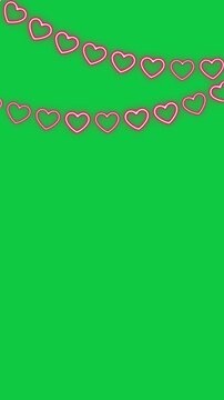hearts string neon lights valentines day celebration and love isolated on green screen animation, choma key romantic valentine and wedding vertical social media motion design elemment