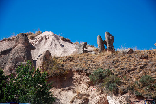 Iconic Cappadocia Fairy Chimneys Rock Formations Blue Sky Landscape