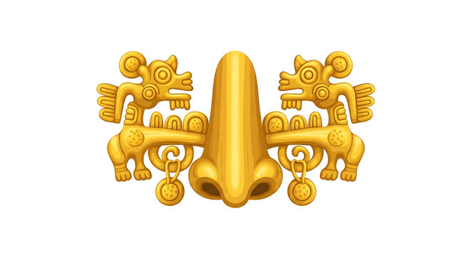 Golden nose ornament with zoomorphic figures, precolumbian style jewelry