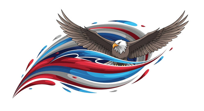 American eagle, patriotic symbol, red white blue swirl, vector illustration, freedom icon