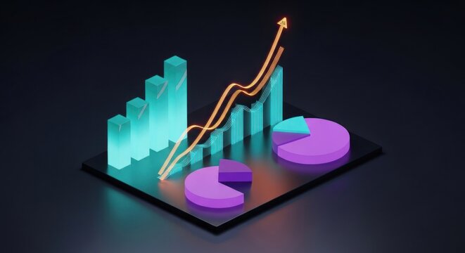 Digital charts and graphs showing growth